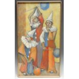 Martin Wheland (20th century) Clowns signed, oil on canvas, 31cm x 32cm