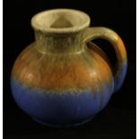 A Ruskin Handled Vase, matt crystalline glaze, date stamp 1933, 17.5cm tall.