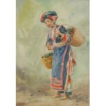 Tun Tin Portrait of a Villager signed, dated 38, watercolour, 33cm x 23cm