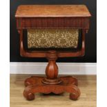 A Victorian oak work table, rounded rectangular top with moulded edge above a frieze drawer and