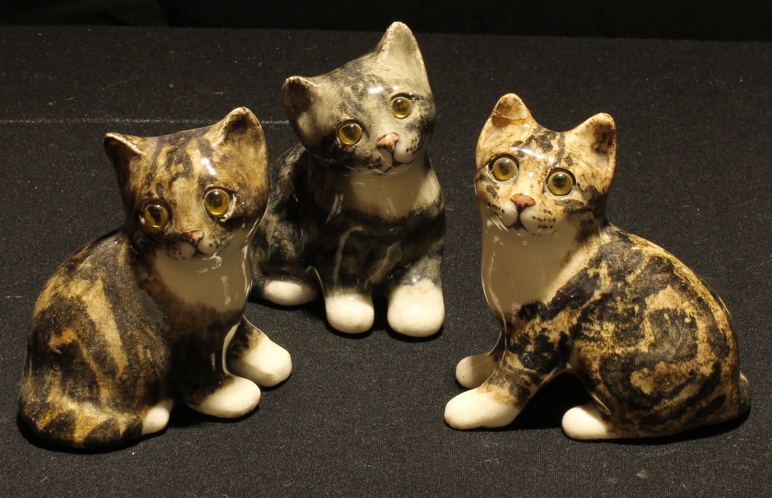 A set of three Winstanley tabby kitten models, glass eyes, each approx. 12cm