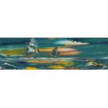 George R Deakins Sailing Ships signed, dated 69, oil on board, 19cm x 59cm