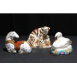 A Royal Crown Derby paperweight, Baby Bengal Tiger, silver stopper; others, Swan, Horse, silver