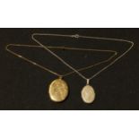 A 9ct back and front oval locket; a 925 silver oval locket, (2)