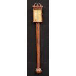 A George III style mahogany stick barometer, 10cm brass register inscribed Thomas Wright, 95.5cm