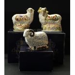 A pair of Royal Crown Derby paperweights, Imari Ram and Imari Ewe, Visitor Centre gold backstamp