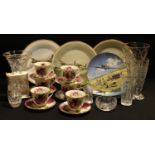 A Staffordshire Duchess China floral printed tea set for six; cut glass vases; collector's plates,