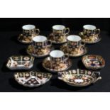 A set of five Royal Crown Derby Imari palette 2451 pattern coffee cans and saucers, printed marks,