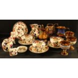 Mason Mandalay pattern breakfast cups and saucers; ginger jar; Sunderland Copper lusrtre; a