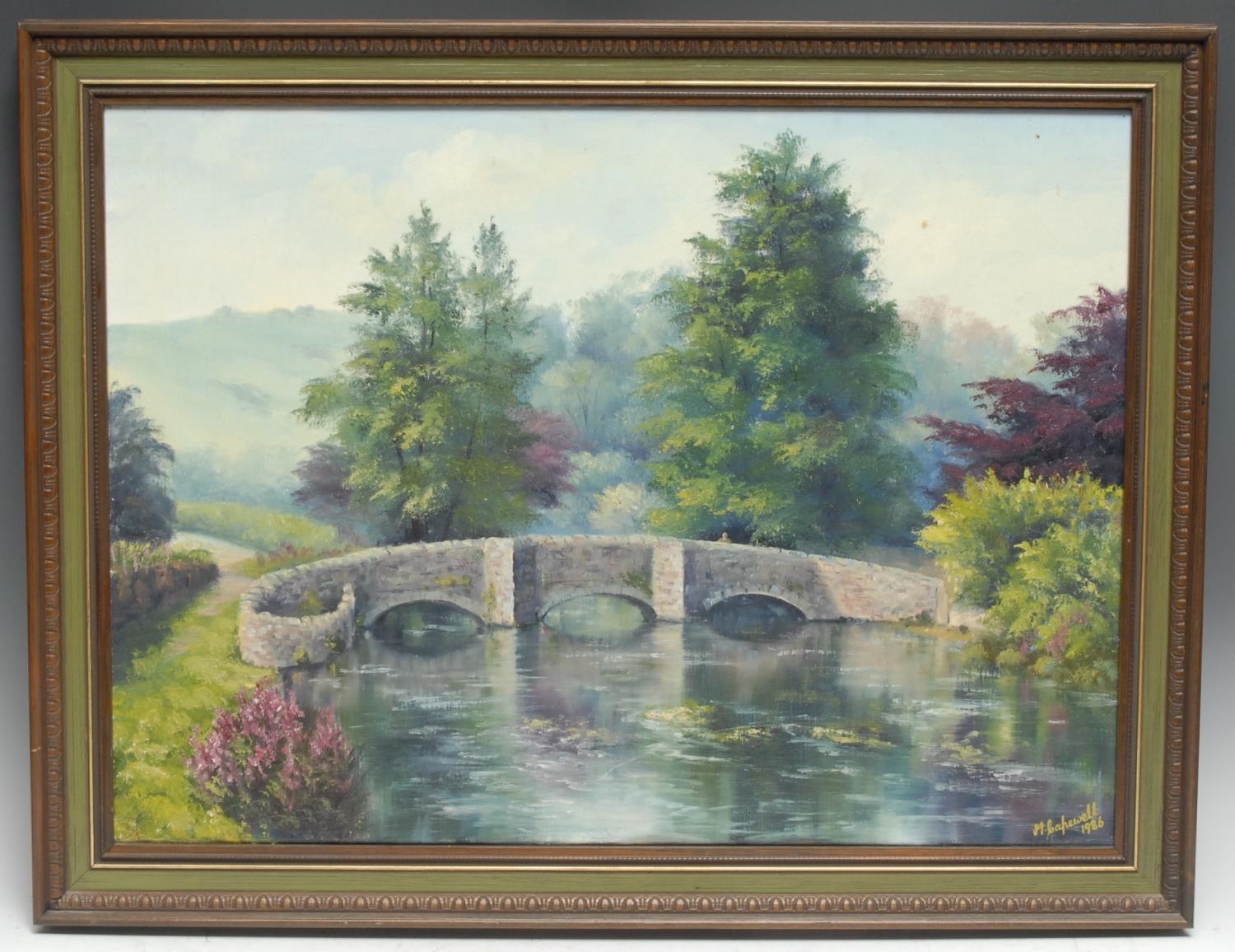 Maureen Capewell (Derbyshire artist) Sheepwash Bridge, Ashford in the Water signed, dated 1986,