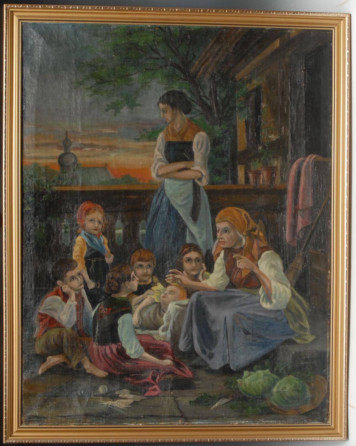 J Brauer (early 20th century) Stories of the Olden Times signed, oil on canvas, 81cm x 64cm - Image 2 of 4