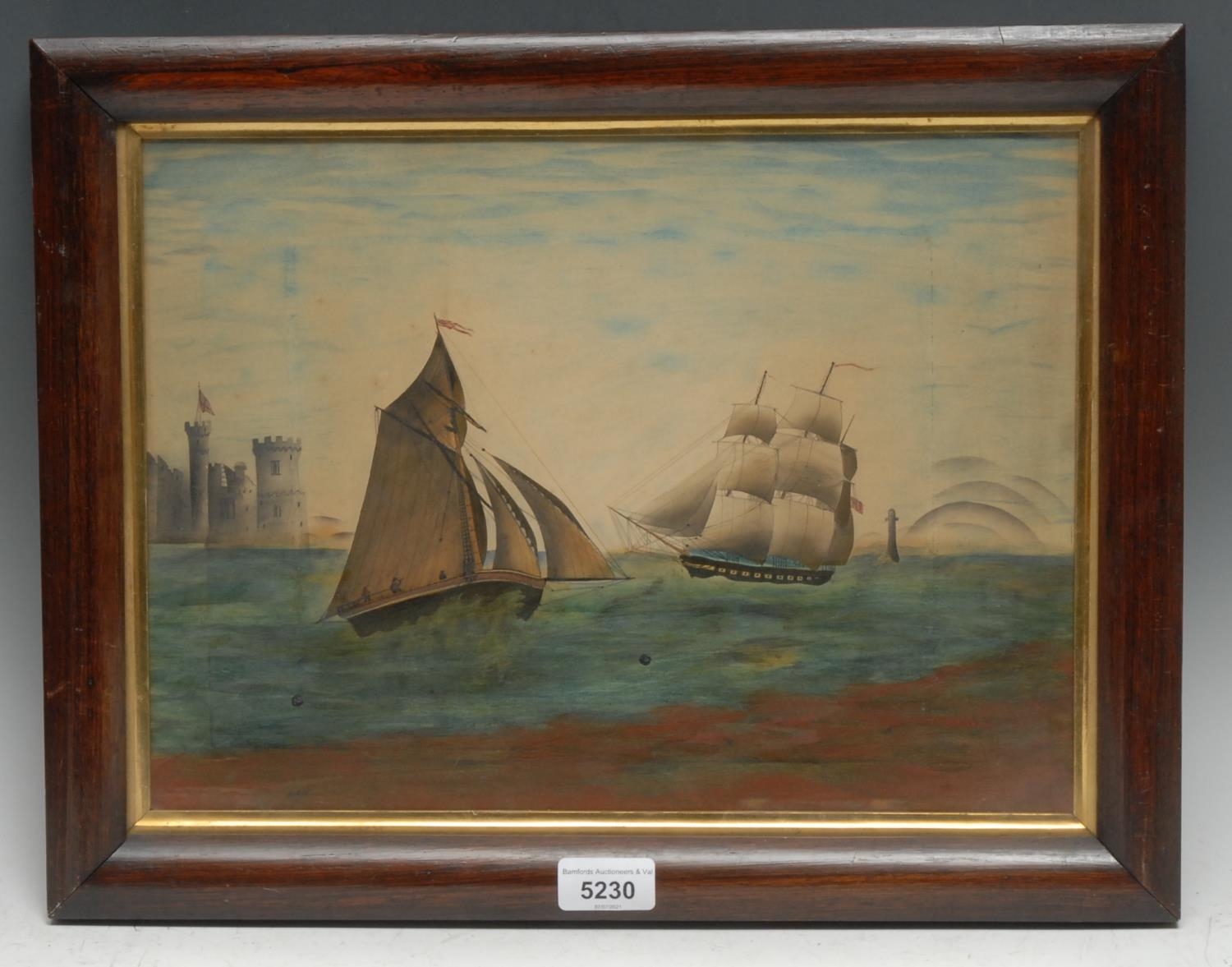 English School (19th century) Sailing Boats off the coast watercolour, 26cm x 36cm - Image 2 of 3