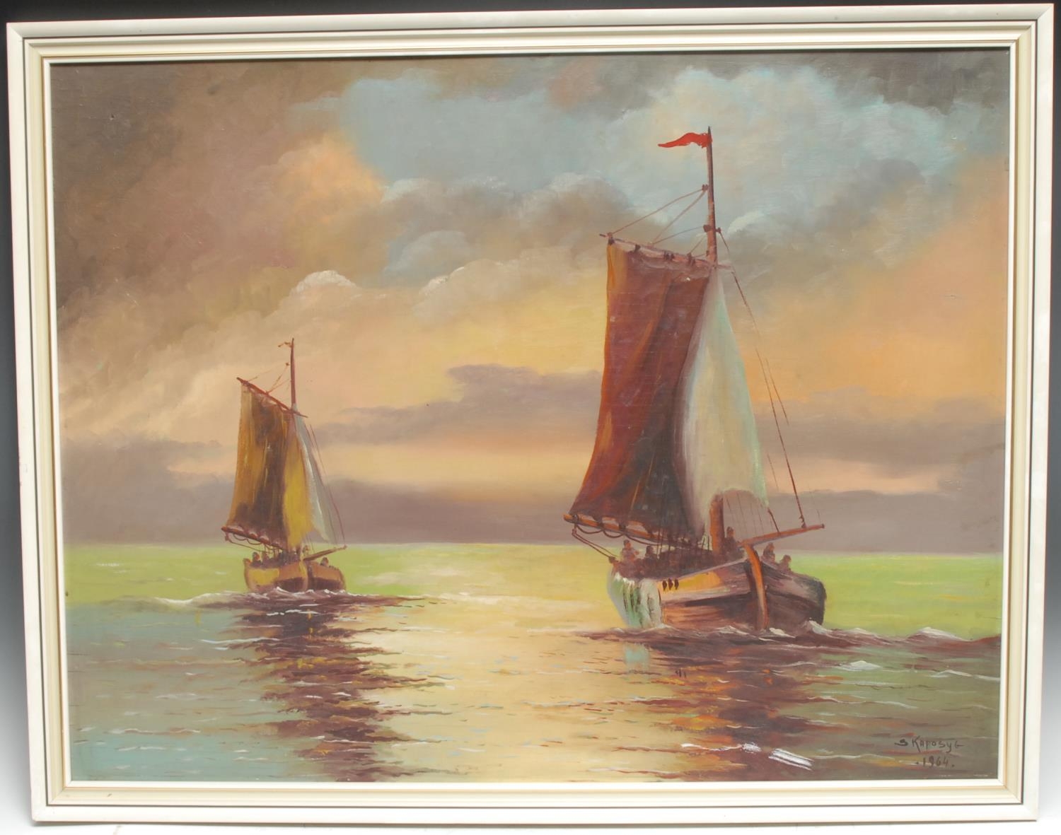 Kaposy* (Hungarian? 20th century) Fishing Boats signed, dated 1964, oil on board, 62cm x 80cm