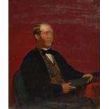Victorian School Portrait of a Gentleman, holding a book oil on canvas, 57cm x 47cm