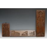 Treen - a large speculaas biscuit mould, intaglio carved with a lady in a traditional costume,