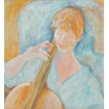 English School The Cello Player signed, dated 94, watercolour, 53cm x 48cm
