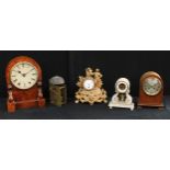 A 19th century walnut bracket clock, 40cm high, c.1860; a French alabaster mantel clock, c.1860; a