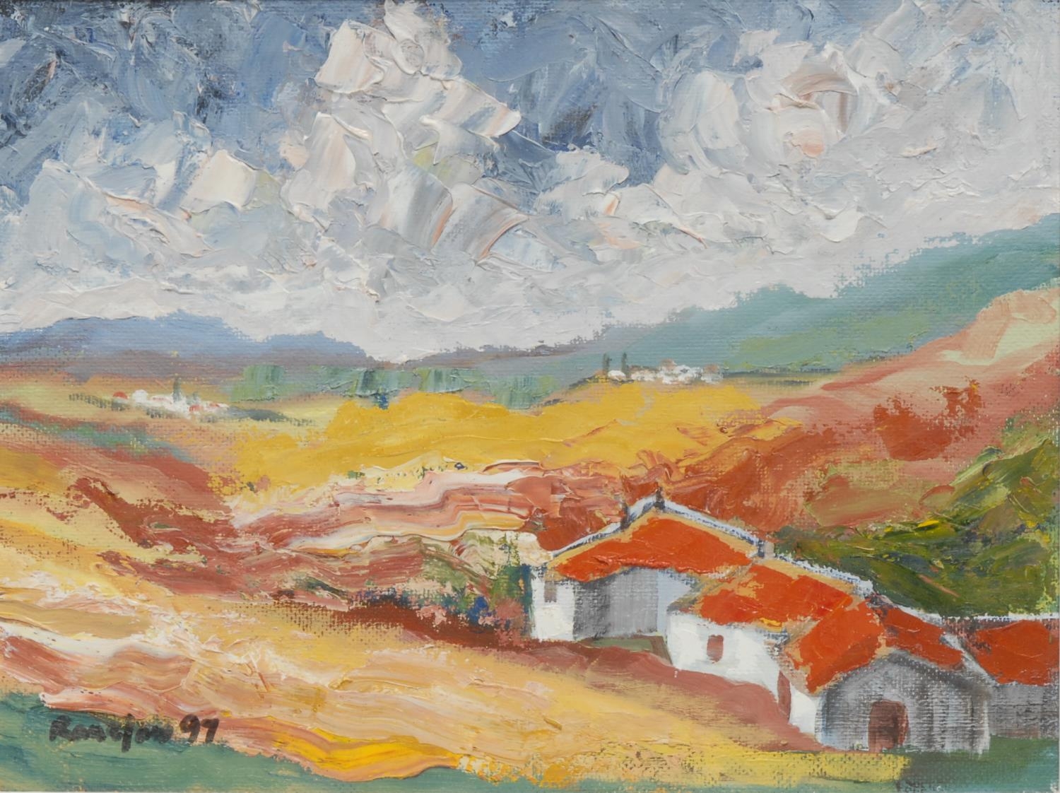 Brian Ranalow(1947 - ) White Farmhouse, Majorca singed, dated 97, signed, signed and inscribed to