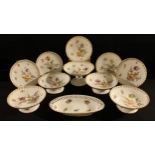 A Dresden part comport set, various sized pedestal dishes; etc