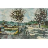 French Impressionist School The Village Bridge oil on board, 27cm x 42cm