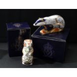 A Royal Crown Derby paperweight, Woodland Badger, signed, gold stopper, boxed; another, Chester