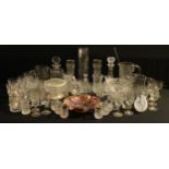 Glassware - a cut glass decanter; a pair of silver mounted cut glass vases; other cut glass, early