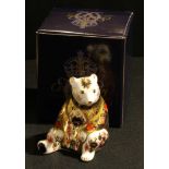A Royal Crown Derby paperweight, Imari Bear, gold stopper, boxed