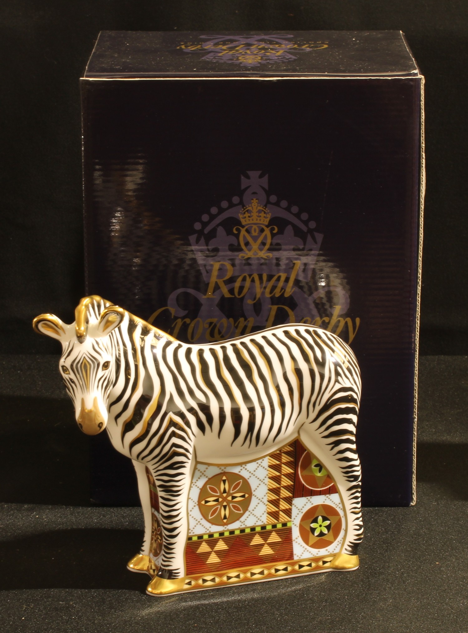 A Royal Crown Derby paperweight, Zebra, gold stopper, certificate, boxed