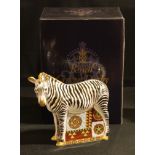 A Royal Crown Derby paperweight, Zebra, gold stopper, certificate, boxed