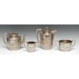 A Victorian Zodiac pattern electroplated four-piece tea and coffee service, comprising baluster