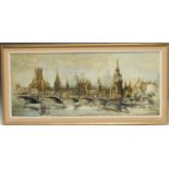 Ben Maile (1922-2017) The House of Parliament from the River Thames signed, oil on board, 36cm x