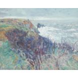 Warren S Heaton (contemporary) Blackthorn and Stormy Sea, signed, titled to verso, oil on canvas,