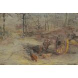 Moreau Fowl and Old Cart signed, pastel, 29cm x 42cm