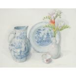 John Davison Still Life of Worcester Porcelain signed, watercolour, 42cm x 53cm