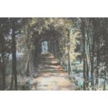 Jennifer Dickson, The Trysting Place (Athelhampton), hand tinted etching, 21/30, signed in pencil,
