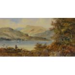 J** Sadler Lochside Fishing signed, mixed medium, 13cm x 25cm