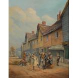 French School Celebration signed, dated 1840, oil on board, 37cm x 29cm