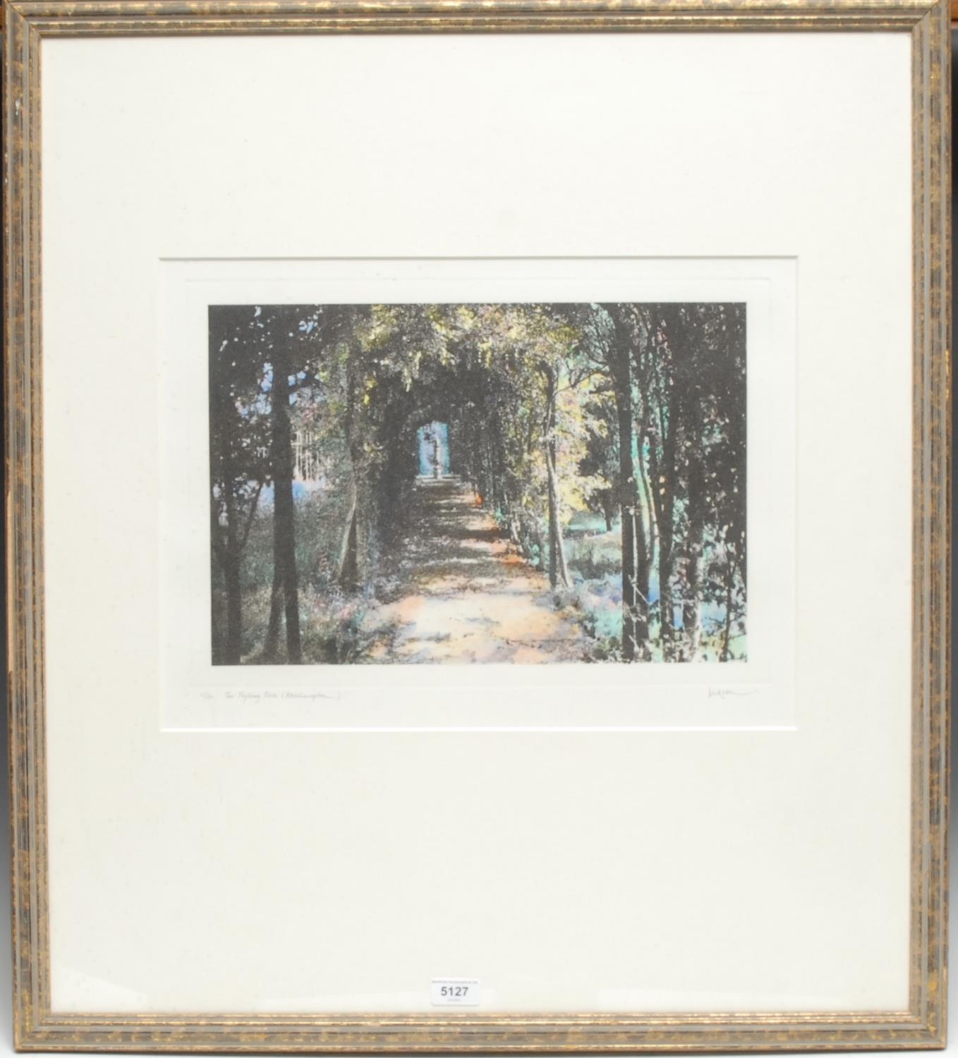 Jennifer Dickson, The Trysting Place (Athelhampton), hand tinted etching, 21/30, signed in pencil, - Bild 2 aus 5