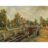 Roderick Lovesey Canal Lock signed, oil on canvas,34cm x 44cm