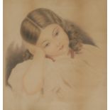 English School (19th century) Young Girl Deep in Thought pencil sketch, 35cm x 33cm, maple frame