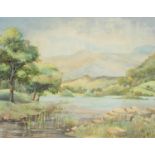 Stefan D Nowacki Peaceful Lake signed, watercolour, 40cm x 50cm