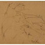 Modern British School A Sow and Piglets indistinctly signed and dated 71, pencil drawing, label to