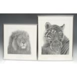 Gary Hodges Wildlife Artist (1954- ), by and after, Bengal Tigress and Cub, monochrome print, signed