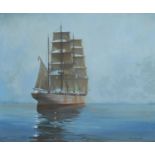 James Brereton Mist Ahead (The Barque Adventure) signed, dated 1979, oil on canvas, 49cm x 60cm