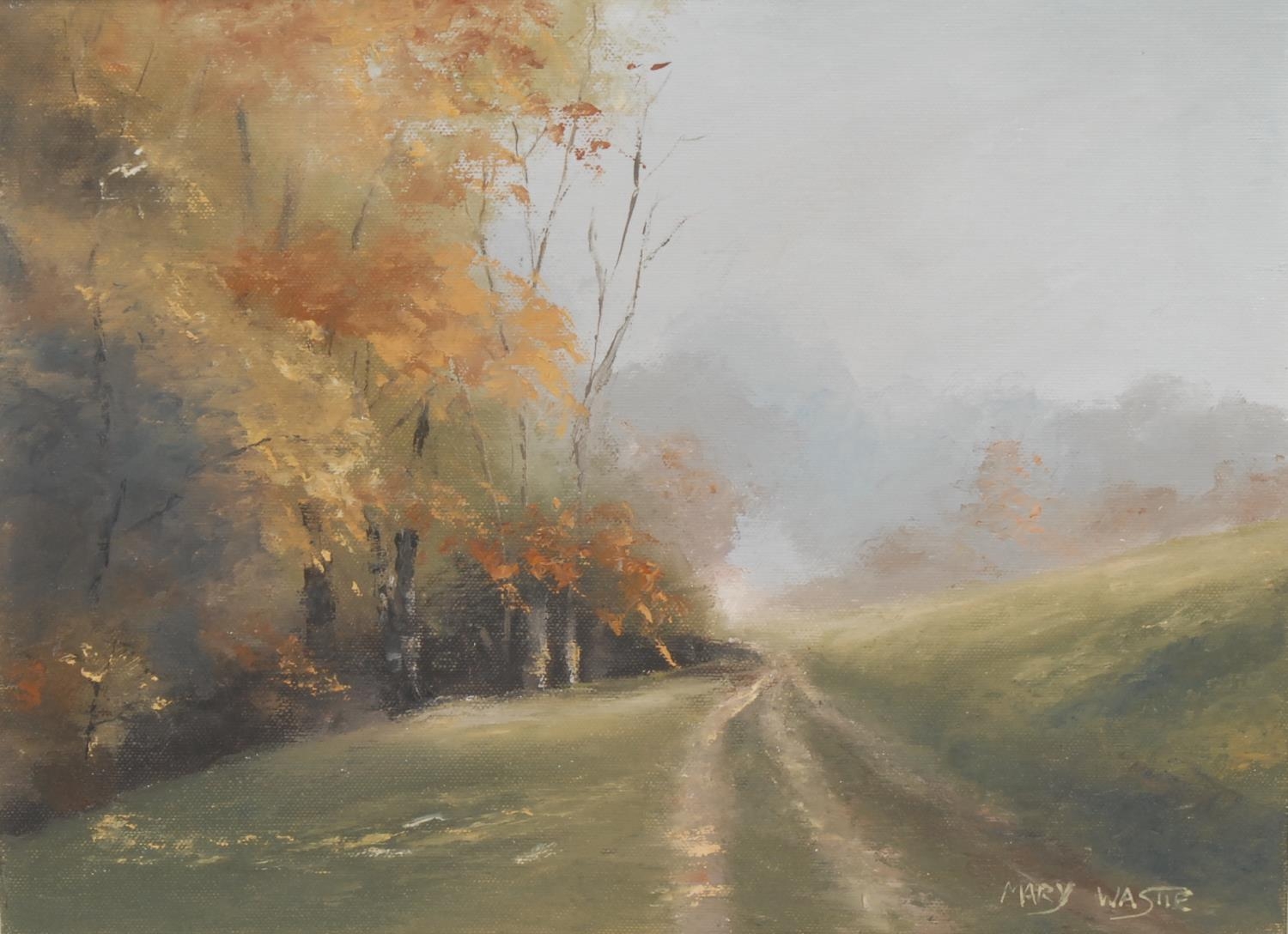 Mary Wastie (bn. 1935) A Cornish Lane in Autumn signed, oil on canvas, 30cm x 40cm; another, Misty