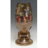 A large Bohemian glass vase, printed and painted with a cavalier taking refreshments, 36cm high, c.