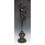 After Giambologna (19th century), a brown patinated bronze, Mercury, waisted serpentine base, 69cm