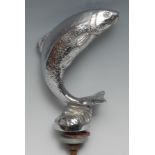 Automobilia - a chrome car mascot, cast as a leaping salmon, 11.5cm high, mid-20th century