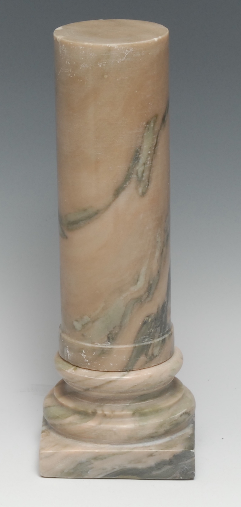 A Grand Tour style marble library column, square base, 27cm high