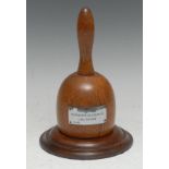 Treen - a Scottish salvaged oak mallet and stand, of Masonic from, the plaque inscribed Oak from